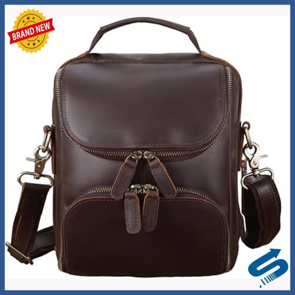 Leather Messenger Crossbody Bag for Men Work Travel Business
